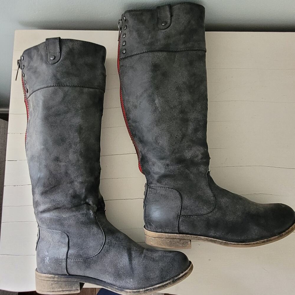 Madden Girl Women's Gray Riding Boots Red Zip Size 7 Cowboy Cowgirl